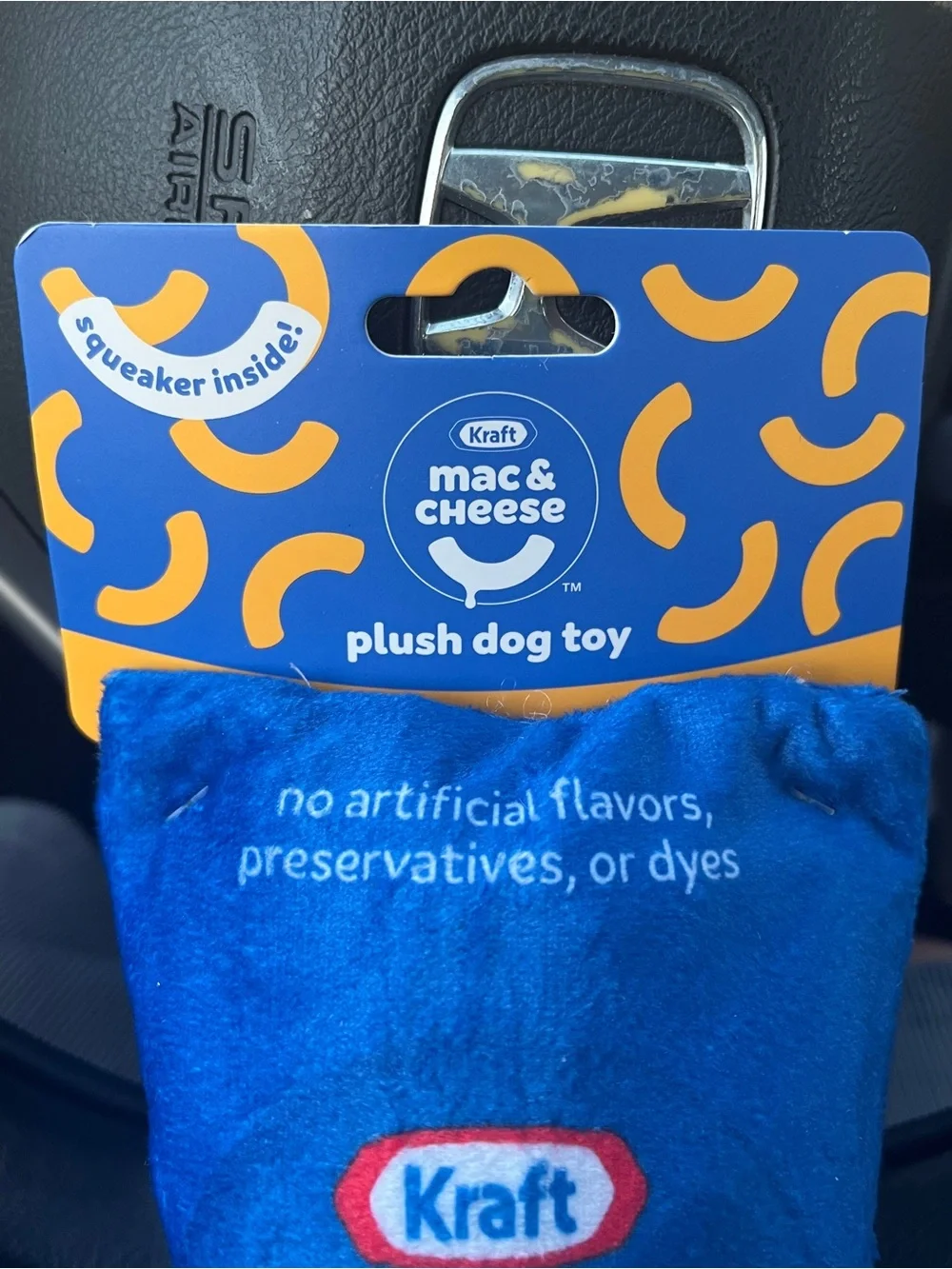 Kraft Mac & Cheese Plush Dog Toy Squeaker Original Flavor NWT